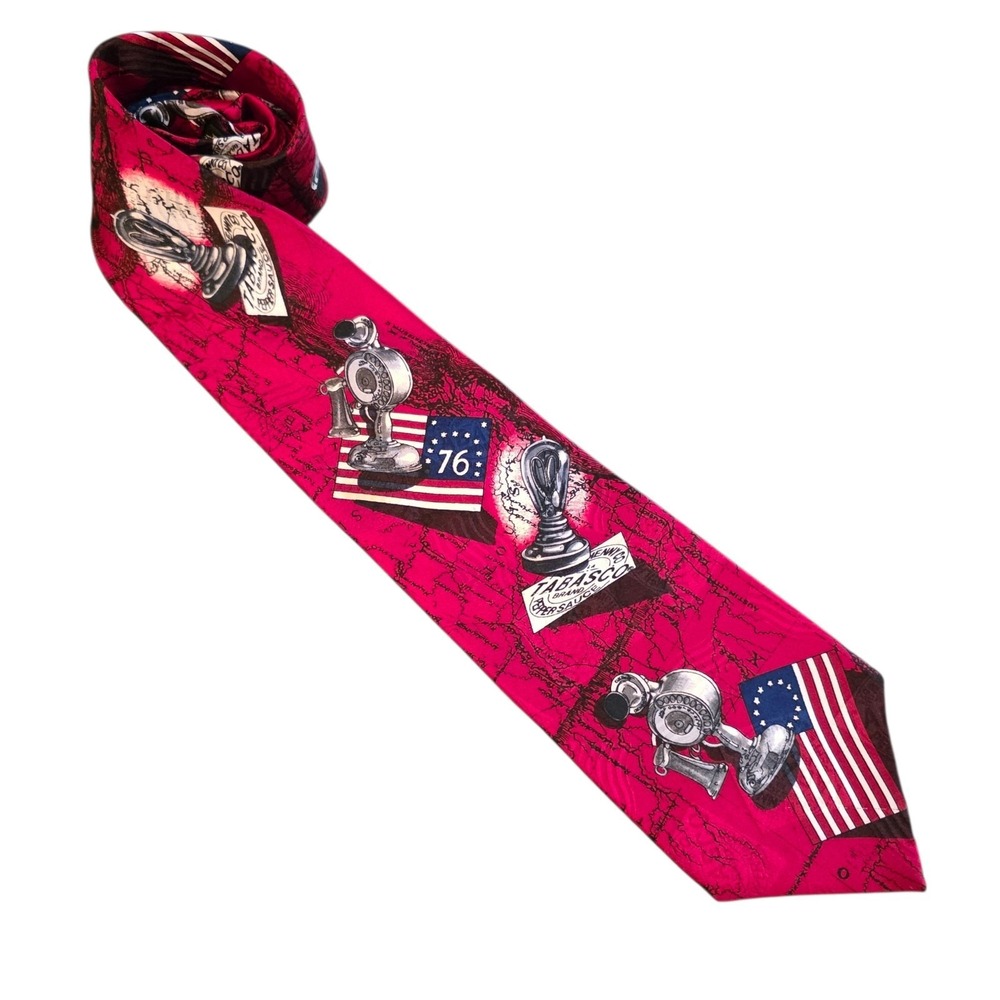 Tabasco Brand Red Patriotic Tie American Flag 1776 America 250 USA Necktie Silk